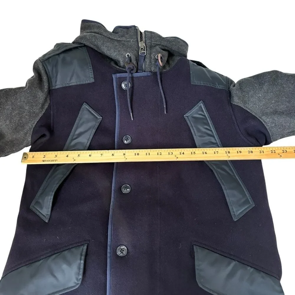 J CREW Burbridge Mixed Media Parka Coat Heavy Quilted Winter Navy Gray Sz S